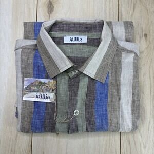 NEW IDILLIO POSITANO 100% LINEN SHIRT MENS XS-S STRIPED LONG SLEEVE BUTTON UP